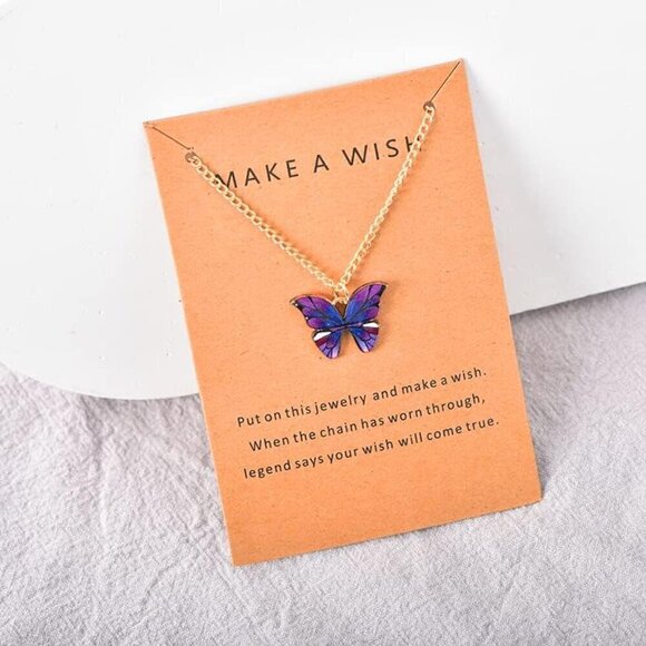 ❤️3/$10❤️Make a Wish Dainty Butterfly Necklaces with Message Cards - Purple - Picture 11 of 14